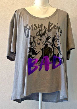 Disney Villains 4X "Busy Being Bad" Graphic Tee NWOT Grey Purple Disney Store